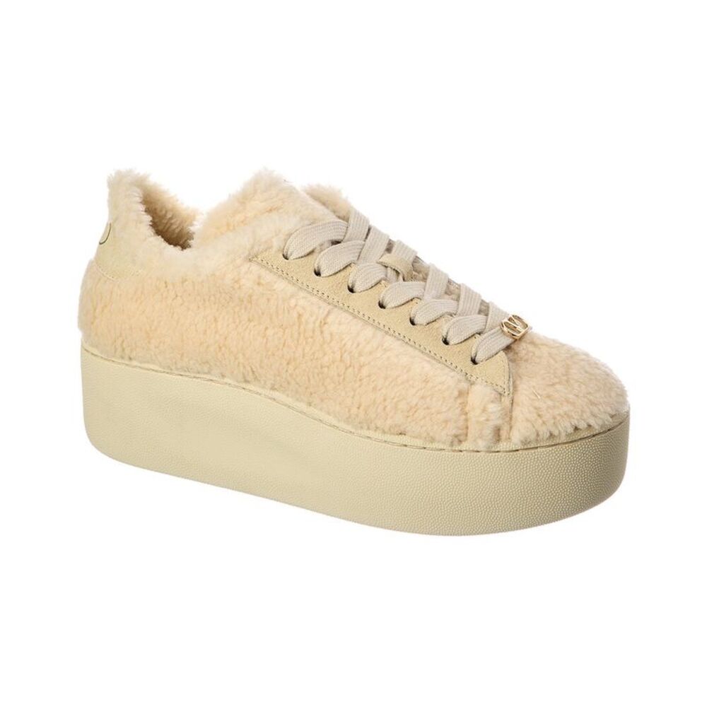 Valentino Vlogo Signature Shearling Platform Sneaker, Beige